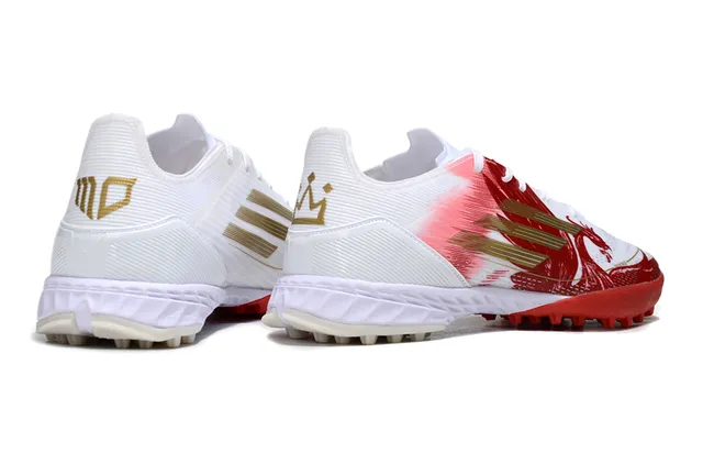 Adidas Branco Vermelho Baixo Corte Superior Sintético Lacing Assimétrico Gramado Artificial Sapatos de Futebol 5
