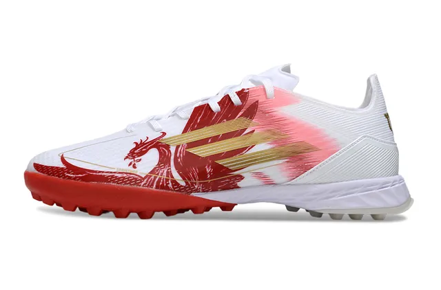 Adidas Branco Vermelho Baixo Corte Superior Sintético Lacing Assimétrico Gramado Artificial Sapatos de Futebol 7