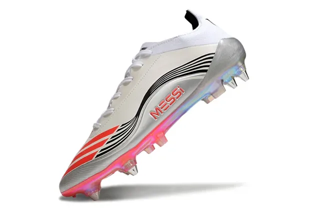 Adidas White Red Low-Cut Synthetic Upper Iridescent Translucent Soleplate Firm-Ground Soccer Shoes 3