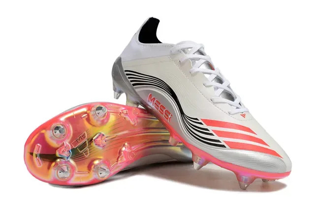 Adidas White Red Low-Cut Synthetic Upper Iridescent Translucent Soleplate Firm-Ground Soccer Shoes 4
