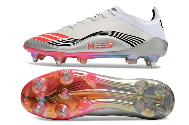 Adidas White Red Low-Cut Synthetic Upper Iridescent Translucent Soleplate Firm-Ground Soccer Shoes 6