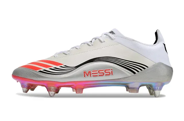 Adidas White Red Low-Cut Synthetic Upper Iridescent Translucent Soleplate Firm-Ground Soccer Shoes 7