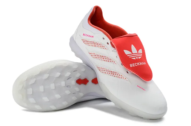 Adidas Blanco Rojo Bajo Superior Sintético Capas de Rayas Texturizadas Césped Artificial Zapatos de Fútbol 11