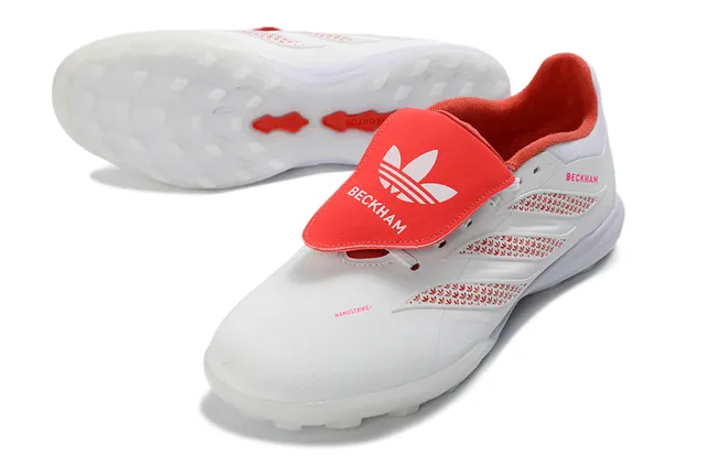 Adidas Blanco Rojo Bajo Superior Sintético Capas de Rayas Texturizadas Césped Artificial Zapatos de Fútbol 12