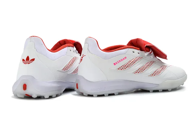 Adidas Blanco Rojo Bajo Superior Sintético Capas de Rayas Texturizadas Césped Artificial Zapatos de Fútbol 13