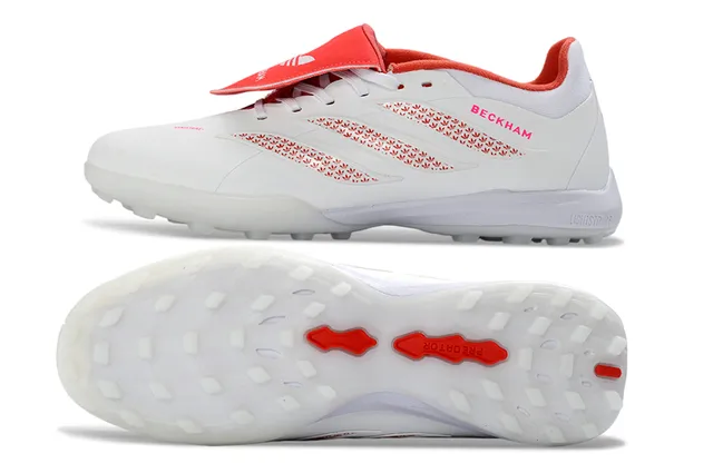 Adidas Blanco Rojo Bajo Superior Sintético Capas de Rayas Texturizadas Césped Artificial Zapatos de Fútbol 14
