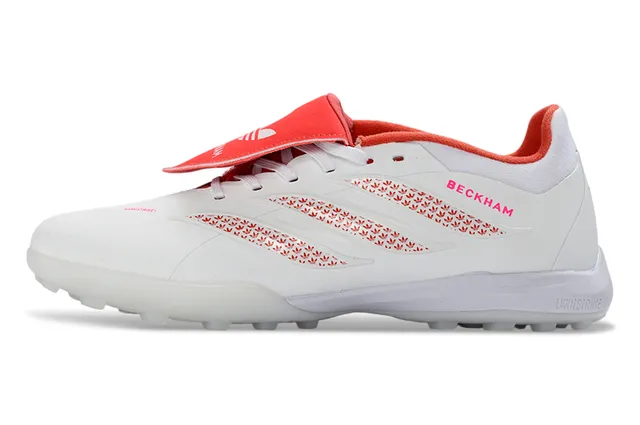 Adidas Blanco Rojo Bajo Superior Sintético Capas de Rayas Texturizadas Césped Artificial Zapatos de Fútbol 15