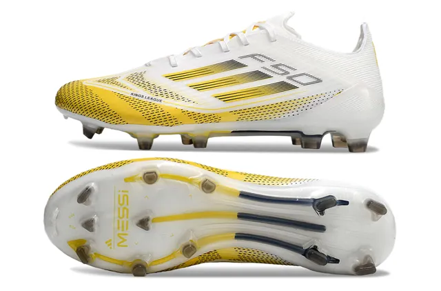Adidas Sapatos de Futebol Low-Cut com studs moldados, laço assimétrico e superfície firme, branco e amarelo 6