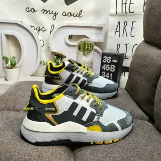 Adidas 白黄色中底三条纹侧面板厚底运动鞋