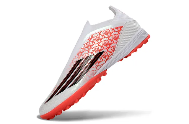 Adidas X सफेद नारंगी बिना लेस के सॉक-फिट अपर रोज प्रिंट ओवरले टर्फ फुटबॉल जूते 3