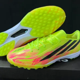 Adidas Yellow Pink Low-Cut Synthetic Upper Black Three-Stripe Branding Turf Soccer Shoes