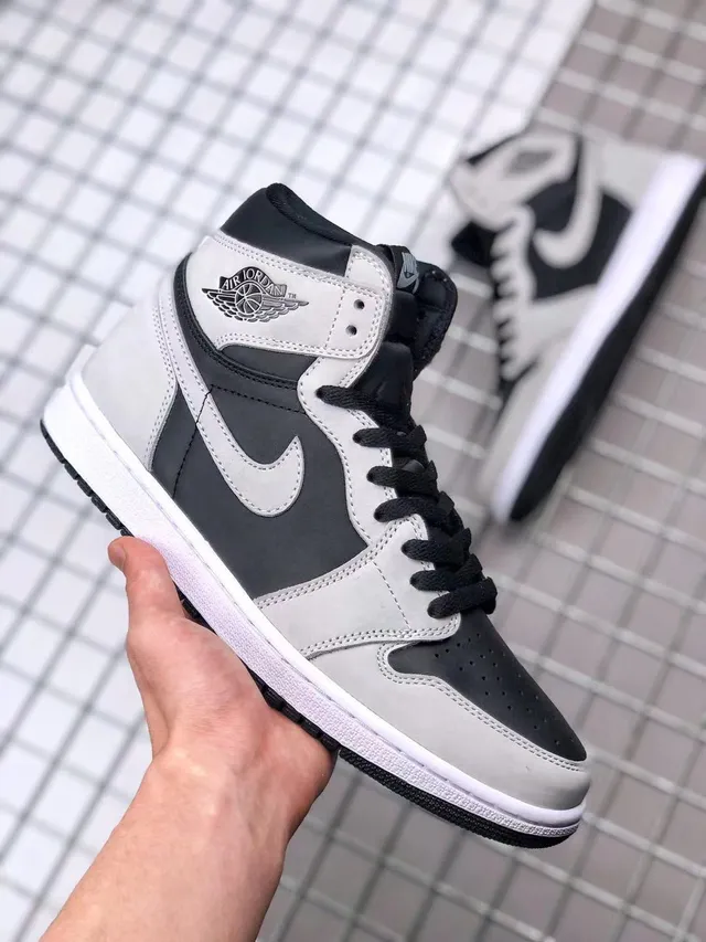 Air Jordan 1 Gris Negro High-Top Ante y Cuero Con Paneles Zapatos de Baloncesto 8