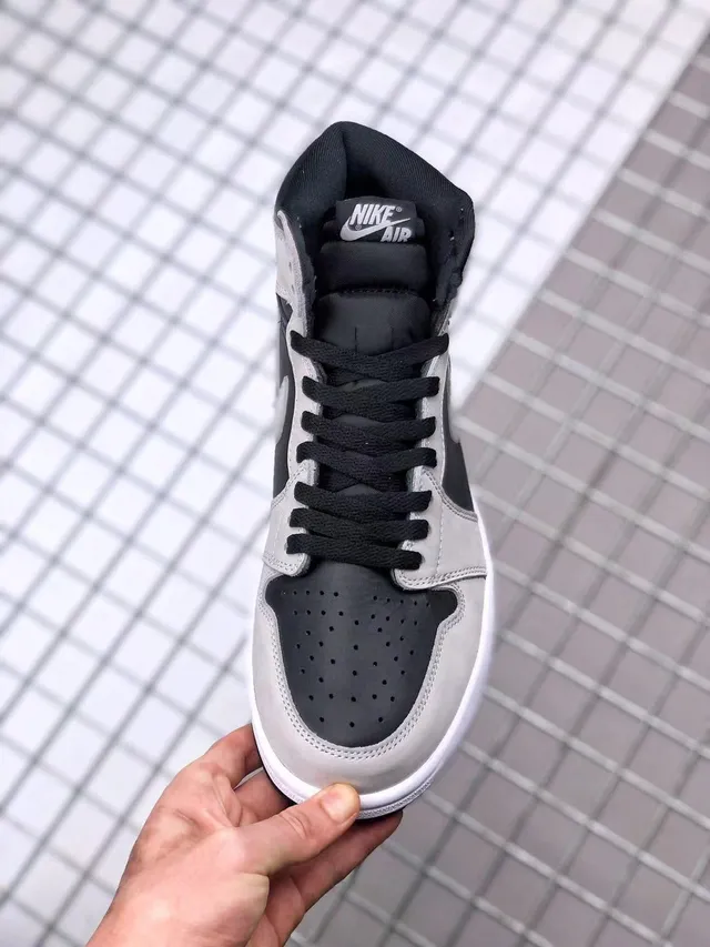 Air Jordan 1 Gris Negro High-Top Ante y Cuero Con Paneles Zapatos de Baloncesto 9