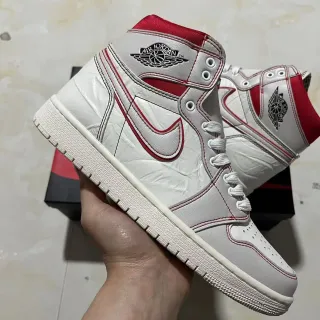 Air Jordan 1 High Zapatillas de Baloncesto Cuero Crinkled Blanco y Rojo