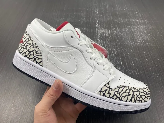Tênis lifestyle Air Jordan 1 Low Elephant branco preto vermelho 8