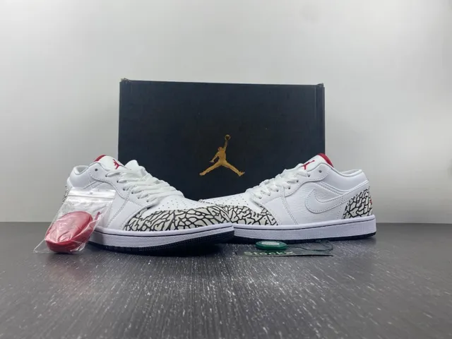 Tênis lifestyle Air Jordan 1 Low Elephant branco preto vermelho 13