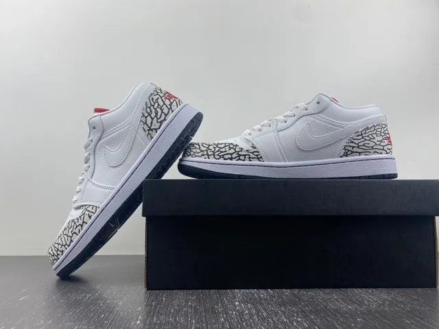 Tênis lifestyle Air Jordan 1 Low Elephant branco preto vermelho 14