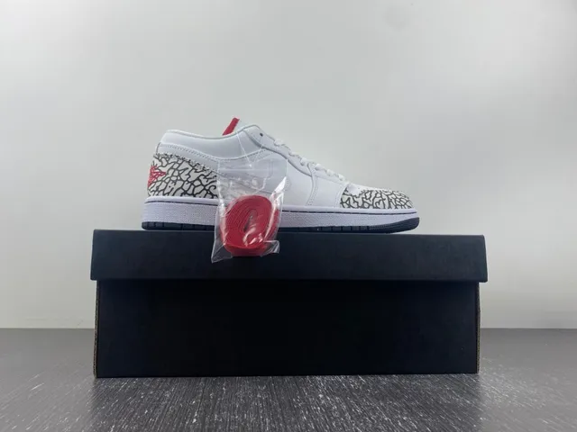 Tênis lifestyle Air Jordan 1 Low Elephant branco preto vermelho 16