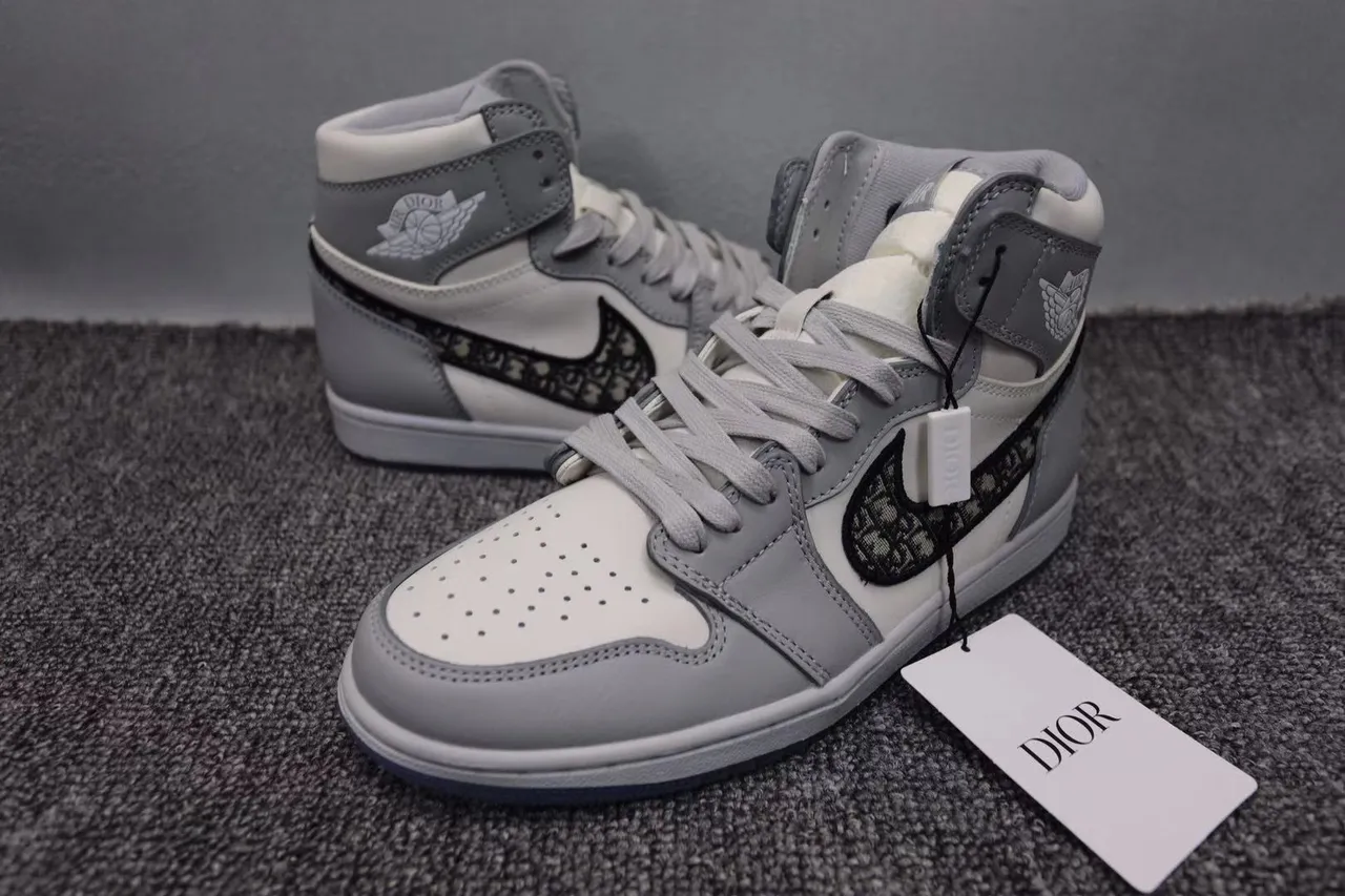 Air Jordan 1 x Dior सफेद ग्रे काला पारभासी सोल बास्केटबॉल जूते 10