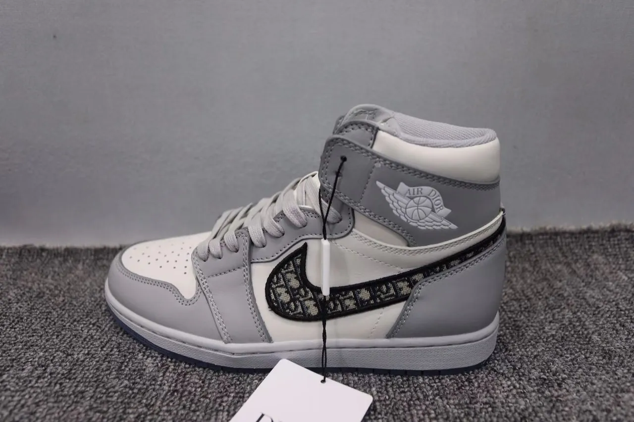 Air Jordan 1 x Dior सफेद ग्रे काला पारभासी सोल बास्केटबॉल जूते 13