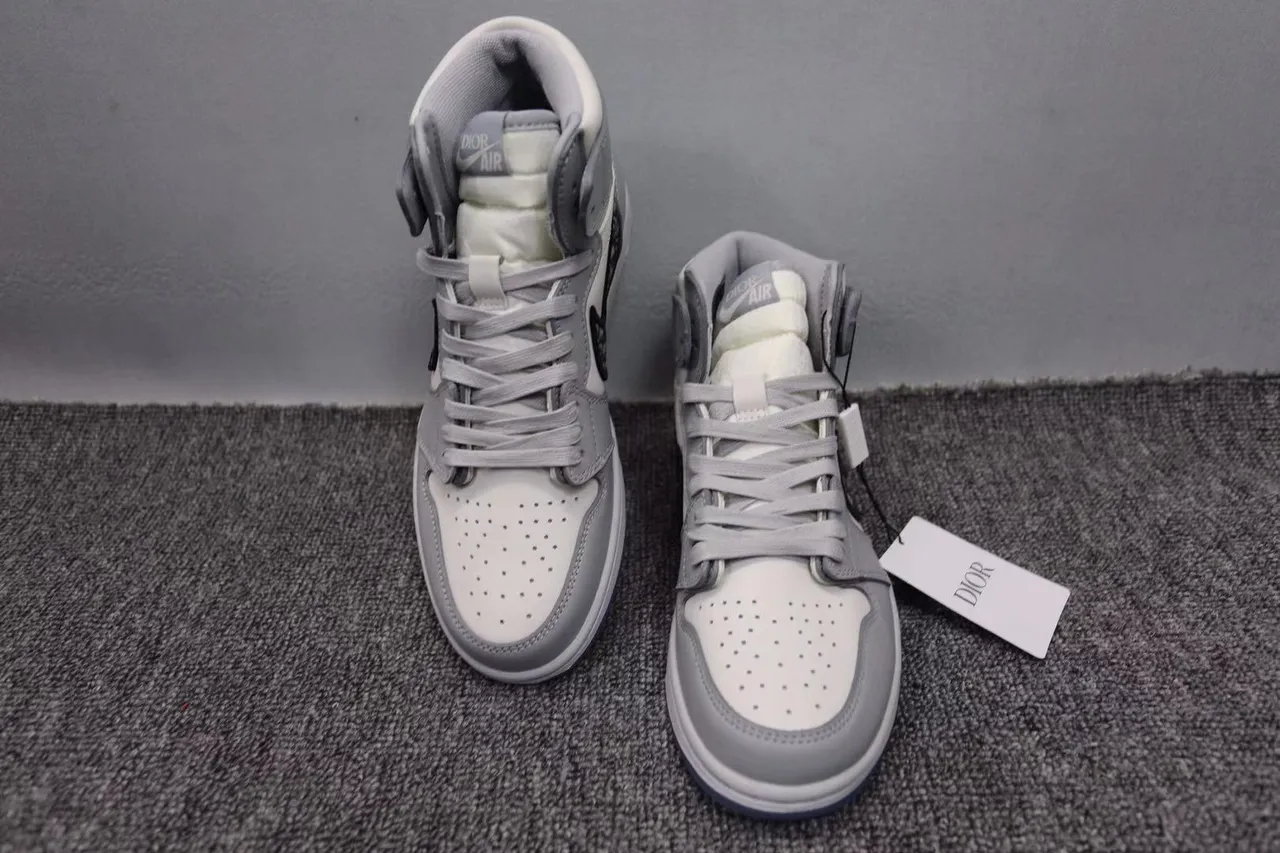 Air Jordan 1 x Dior सफेद ग्रे काला पारभासी सोल बास्केटबॉल जूते 14