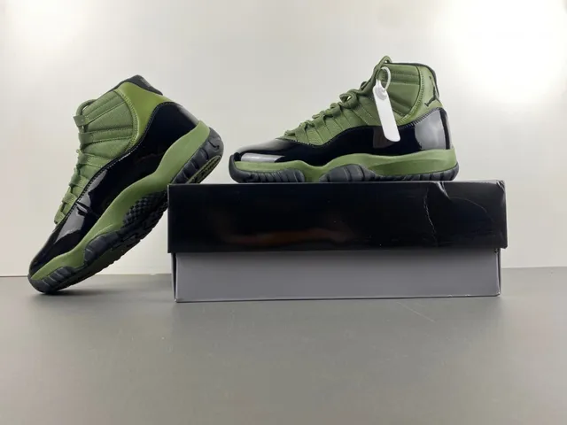 Air Jordan 11 أخضر زيتوني جلد لامع أحذية كرة السلة 14