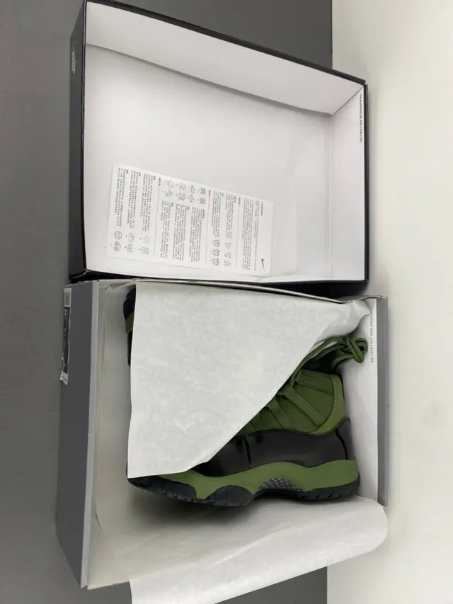 Air Jordan 11 أخضر زيتوني جلد لامع أحذية كرة السلة 17