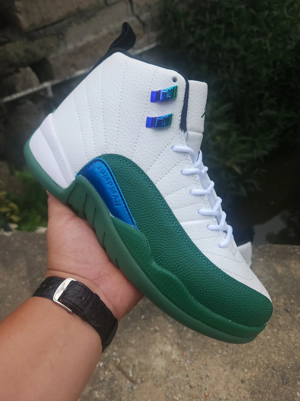 Air Jordan 12 zapatillas de baloncesto blanco verde azul morado 2