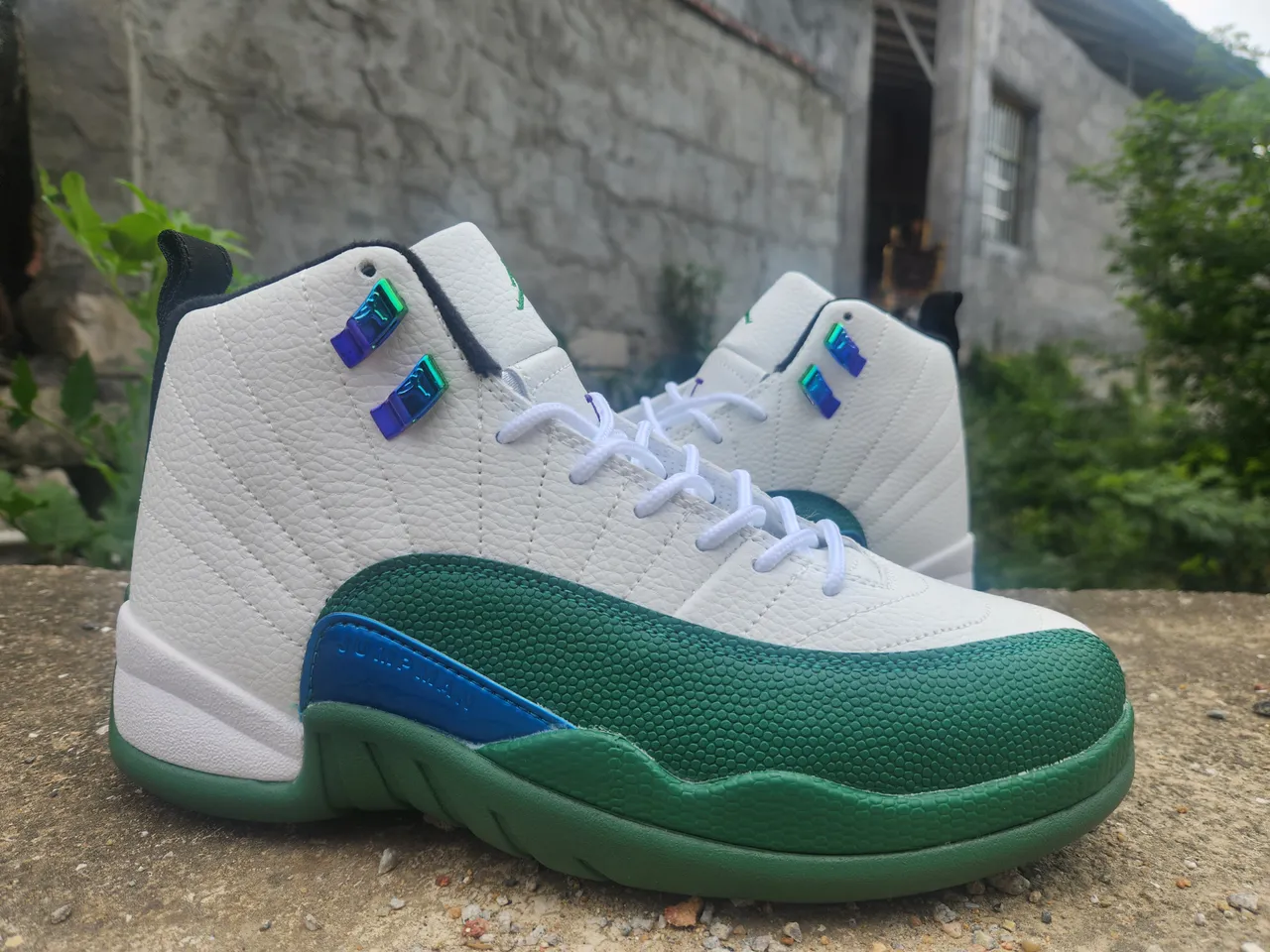 Air Jordan 12 zapatillas de baloncesto blanco verde azul morado 3