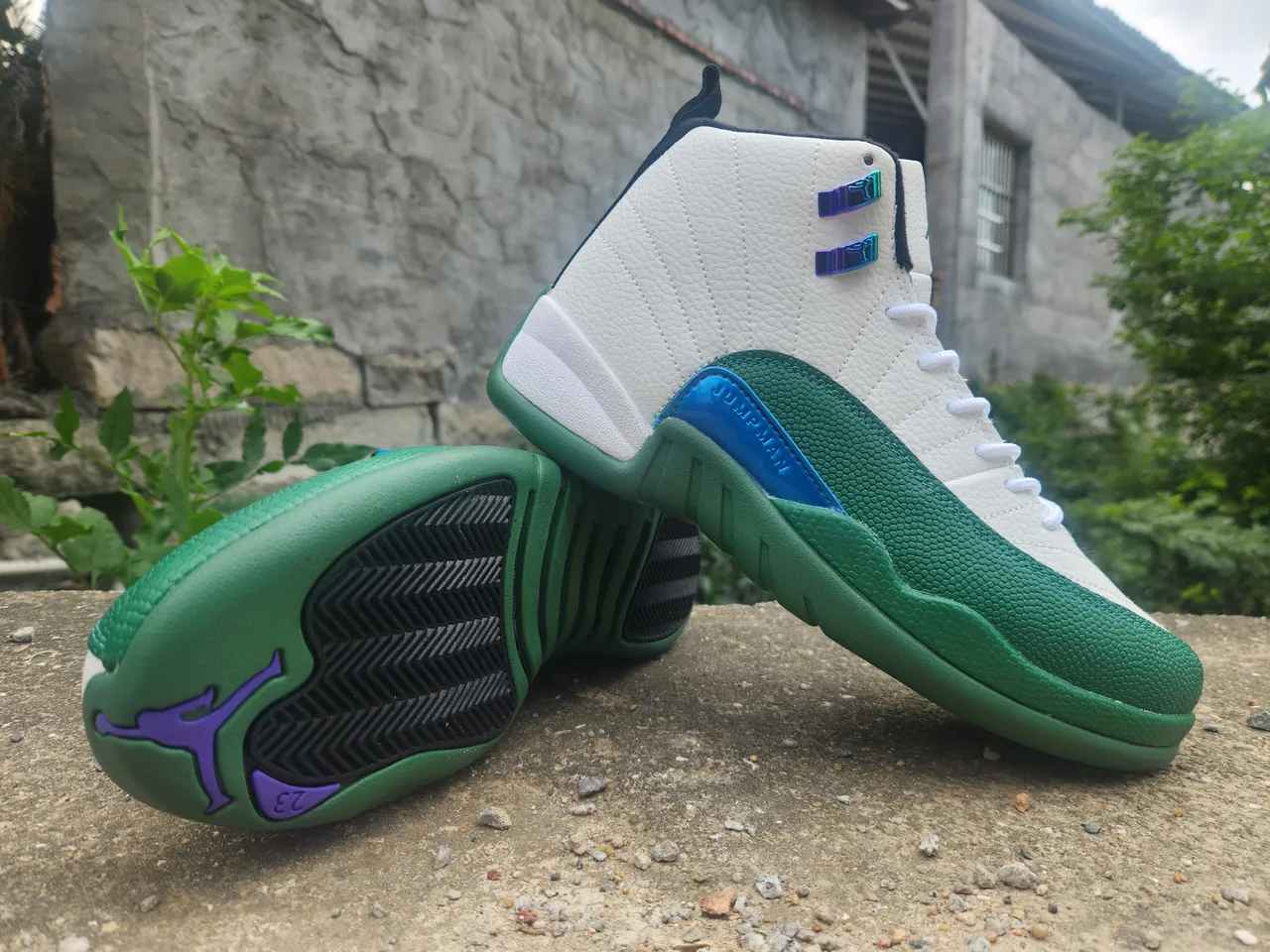 Air Jordan 12 zapatillas de baloncesto blanco verde azul morado 4
