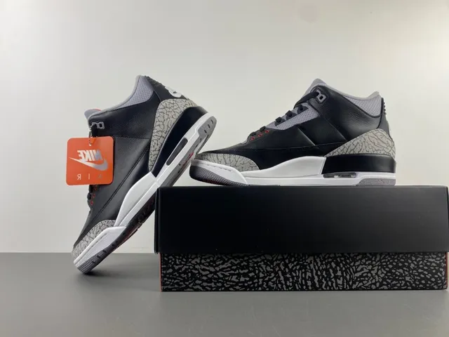 Tênis de basquete Air Jordan 3 Black Cement com estampa de elefante 14