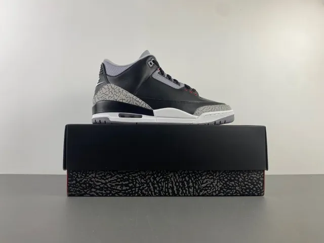 Tênis de basquete Air Jordan 3 Black Cement com estampa de elefante 16