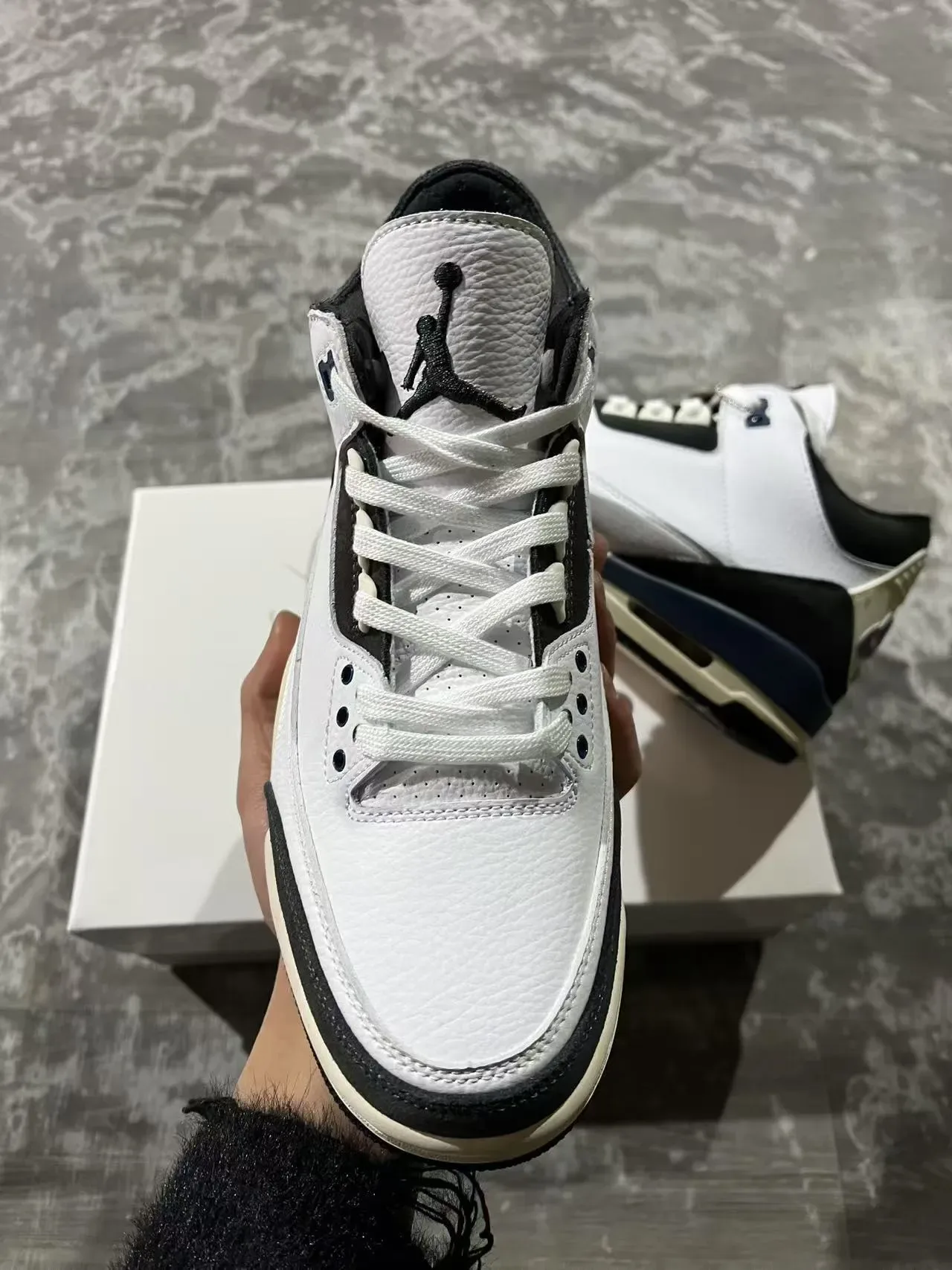 Air Jordan 3 Blanc Noir Bleu Marine Crème Chaussures de Basketball 3
