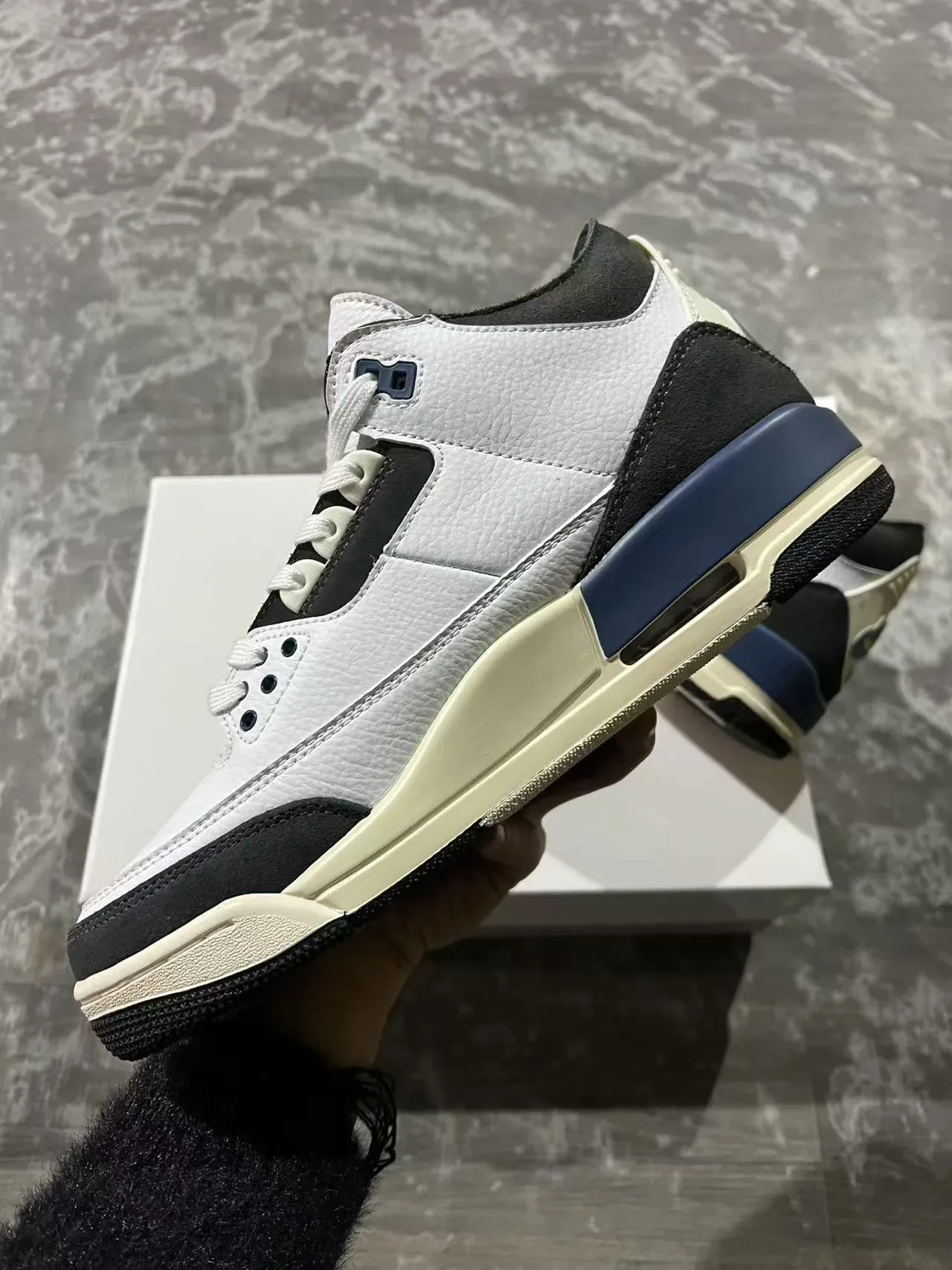 Air Jordan 3 Blanc Noir Bleu Marine Crème Chaussures de Basketball 5