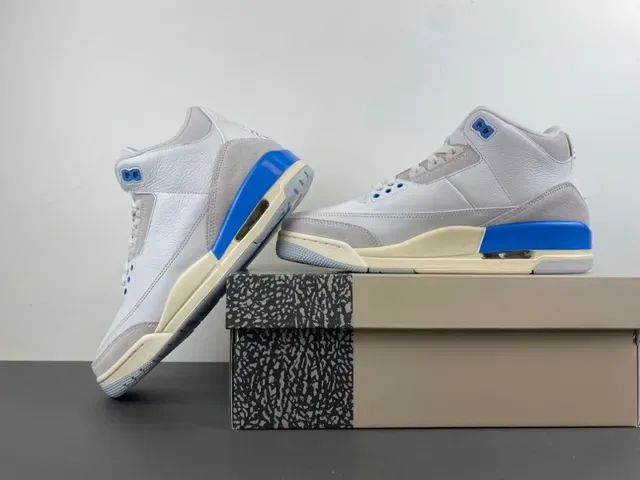 Air Jordan 3 أبيض رمادي فاتح أزرق حذاء كرة السلة 15