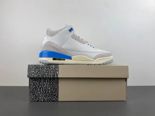 Air Jordan 3 أبيض رمادي فاتح أزرق حذاء كرة السلة 16