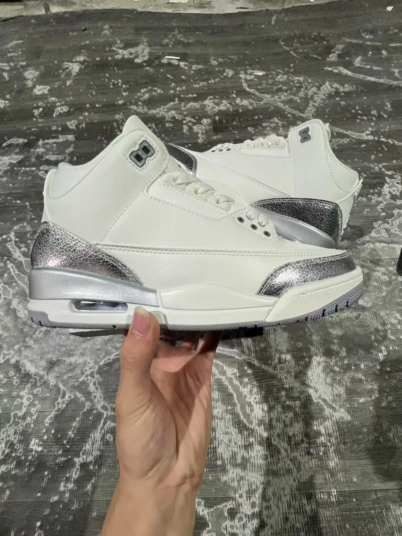 Air Jordan 3 أحذية كرة السلة البيضاء المعدنية الفضية 7