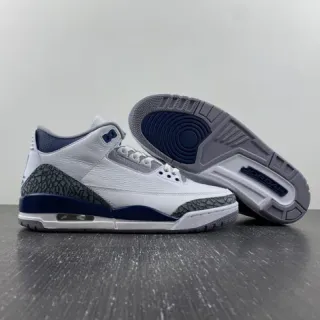 Tênis de basquete Air Jordan 3 branco e azul-marinho com estampa de elefante