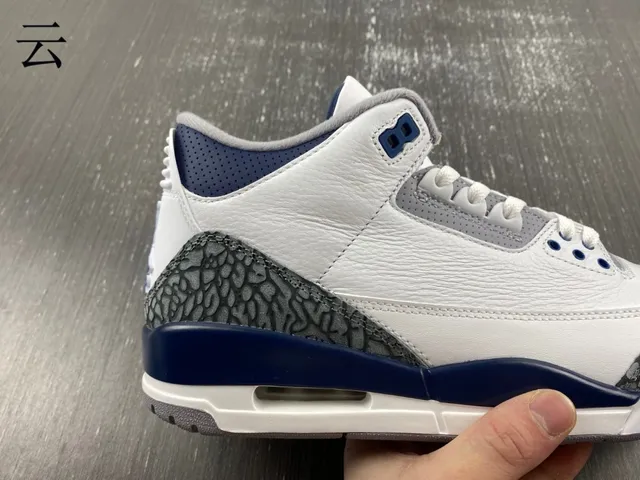 Air Jordan 3 সাদা নেভি এলিফ্যান্ট প্রিন্ট বাস্কেটবল জুতো 3