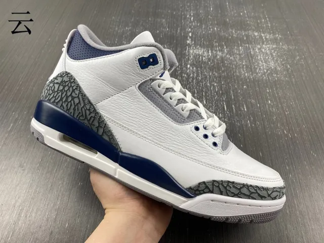 Air Jordan 3 সাদা নেভি এলিফ্যান্ট প্রিন্ট বাস্কেটবল জুতো 5