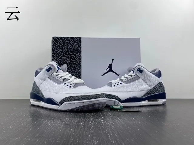 Air Jordan 3 সাদা নেভি এলিফ্যান্ট প্রিন্ট বাস্কেটবল জুতো 12
