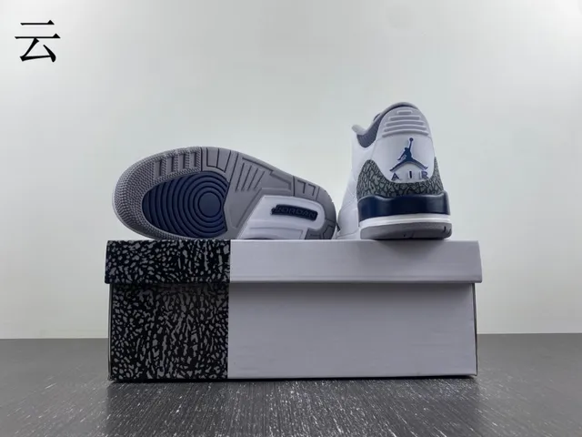 Air Jordan 3 সাদা নেভি এলিফ্যান্ট প্রিন্ট বাস্কেটবল জুতো 13