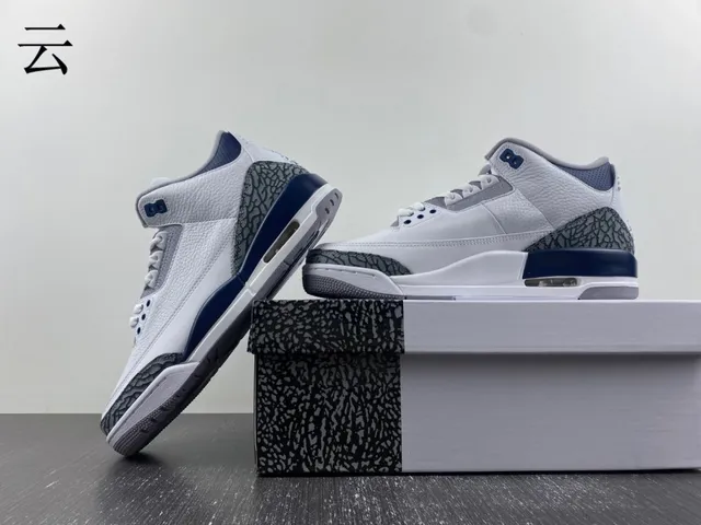 Air Jordan 3 সাদা নেভি এলিফ্যান্ট প্রিন্ট বাস্কেটবল জুতো 14