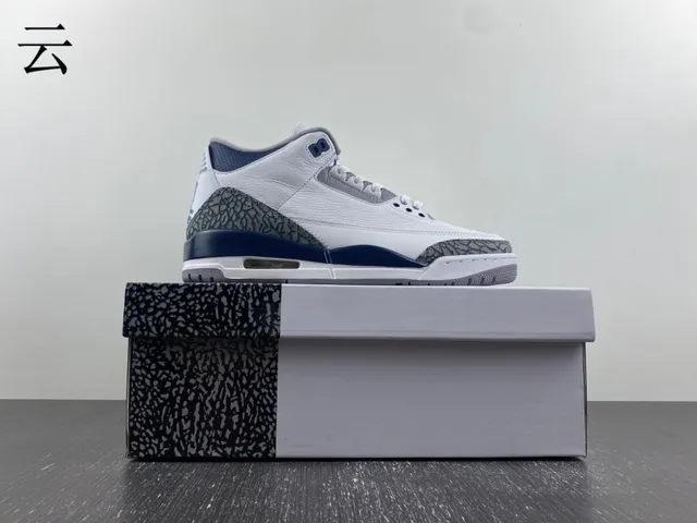 Air Jordan 3 সাদা নেভি এলিফ্যান্ট প্রিন্ট বাস্কেটবল জুতো 15