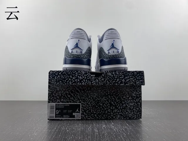 Air Jordan 3 সাদা নেভি এলিফ্যান্ট প্রিন্ট বাস্কেটবল জুতো 16