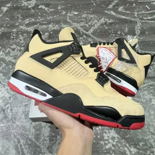 Air Jordan 4 बेज काला लाल बास्केटबॉल जूते
