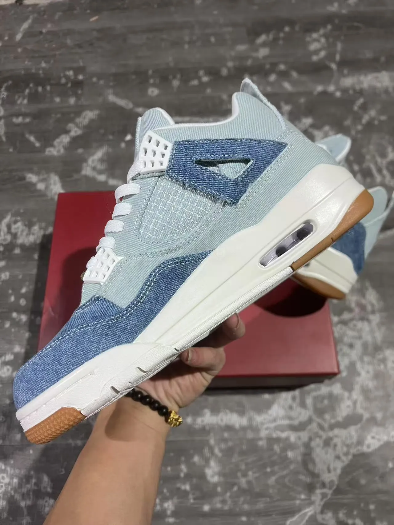 Zapatillas de baloncesto Air Jordan 4 azul denim blanco goma 5