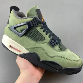Tênis de basquete de cano alto em camurça verde-oliva Air Jordan 4