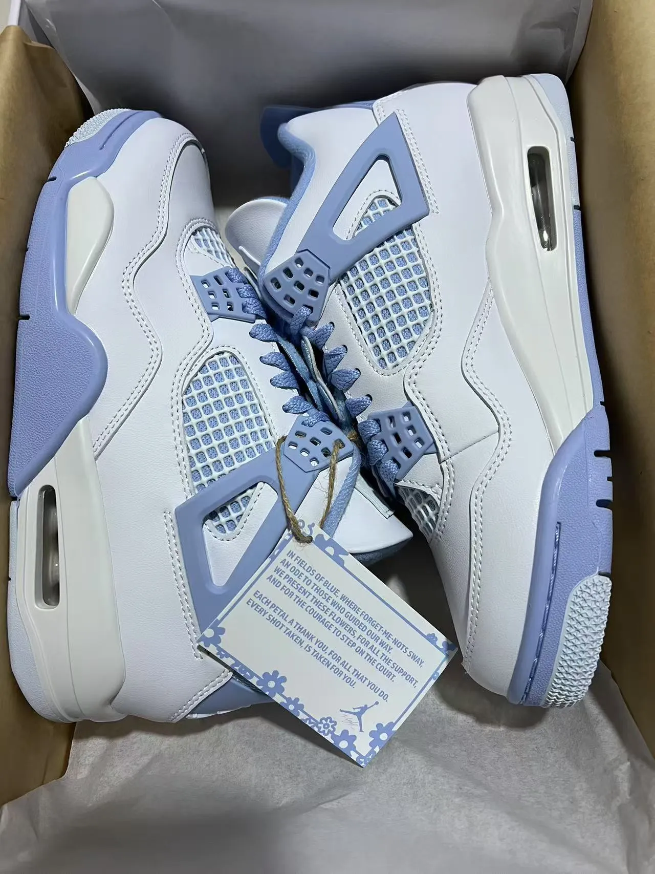 Air Jordan 4 Retro সাদা এবং হালকা নীল বাস্কেটবল জুতা 9