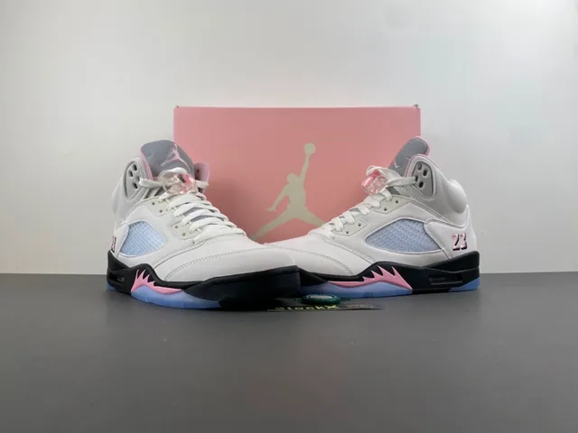 Air Jordan 5 Off-White zapatillas de baloncesto rosas y azules 14